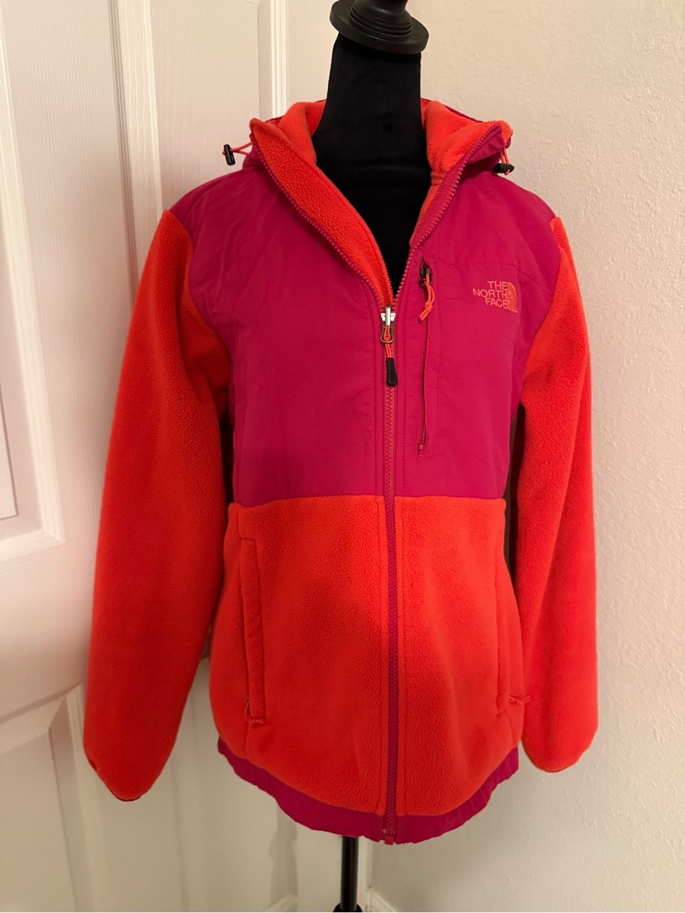 The North Face Pink and Orange Colorblock Hooded Fleece Jacket - Denali Hoodie